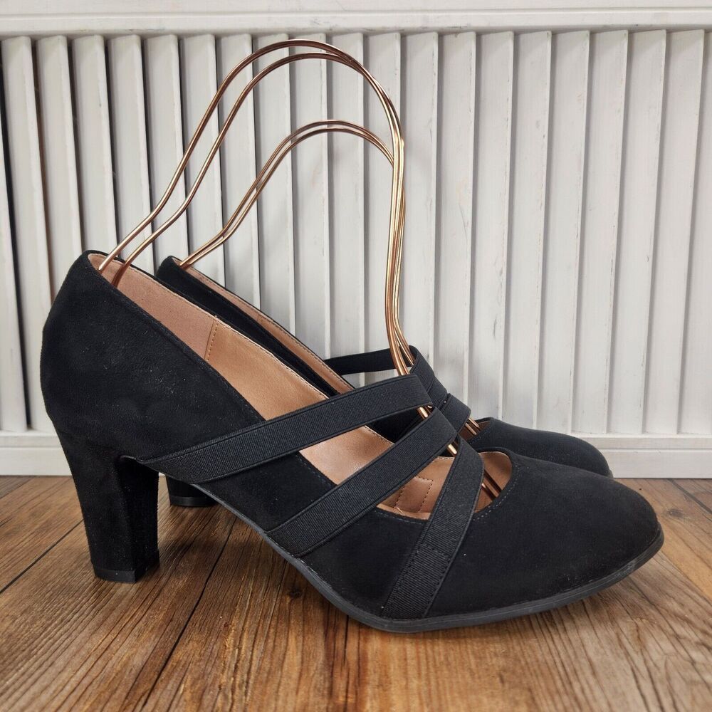 Journee Collection Loren Women Sz 10 Black Mary Jane Pumps Heels City Faux Suede